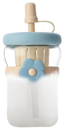 Botella De Agua De Vidrio Transparente,Botella De Vidrio 500ml Tazas Transparentes - Termo Taza Café A Prueba De Fugas Con Pajita De Silicona | Para Bebidas Frías Calientes Casa Oficina Gimnasio