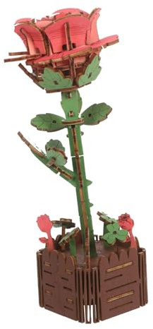 Hemobllo Fleurs Éternelles Bois Kit De Puzzle De Rose à Assembler avec Vase Décor Floral Unique Jouet Éducatif pour Adultes