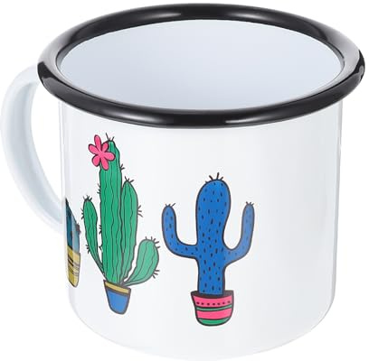 DOITOOL Tasse Émail Rétro avec Anse Robuste pour Café Eau et Boissons Mug Multifonction pour Bureau et Maison Design Cactus Unique et Créatif