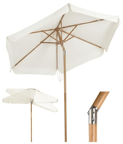 Sekey Sonnenschirm Balkon Holzoptik 200cm - Doppel-Seilzug, Kippbar Neigbar mit Aluminium-Drehgelenk, Eisenmast 38mm und 6 Stahlstreben, UPF 50+ Sonnenschutz für Garten, Terrasse & Strand