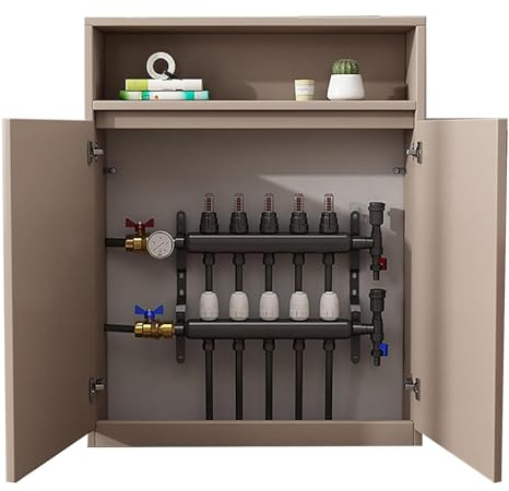 Cache Radiateur, Meuble Salle de Bain Bois, Panneau en Bois Massif Écologique de Classe E0, Cache-tuyaux Multifonctionnel et Armoire de Rangement(Brown)