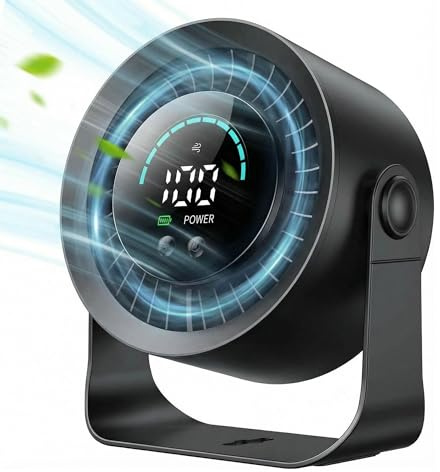 Litesort Rechargeable USB Desk Fan for Bedroom, 100 Speeds, 360° Rotation, Wall Mounted Design Small Portable Table Fan with LED Display, Quiet Personal Desktop Cooling Fans for Home Office (Black)