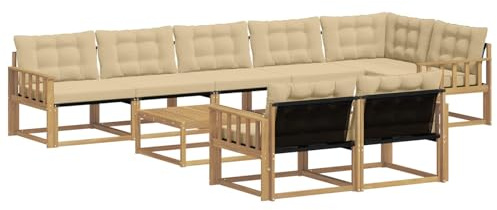 vidaXL Outdoor-Sofagarnitur 9 pcs Weiß und Beige 79 x 79 x 37 cm, Garten Ecksofa, modernes Outdoor-Lounge, Robustes Sitzset, Möbel für Terrasse, Komfort und Stil
