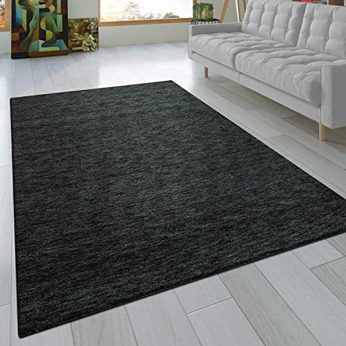 Paco Home Teppich Wohnzimmer Schlafzimmer Kurzflor Naturfaser Einfarbig Handgearbeitet Gabbeh Moderne Deko, Grösse:240x340 cm, Farbe:Anthrazit