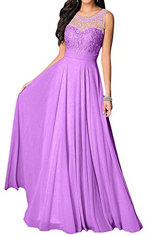 La_Marie Braut Damen Flieder U-Ausschnitt Langes Abendkleider Brautmutter Kleider Jugendweihe Kleider Mit Spitze -56 Flieder
