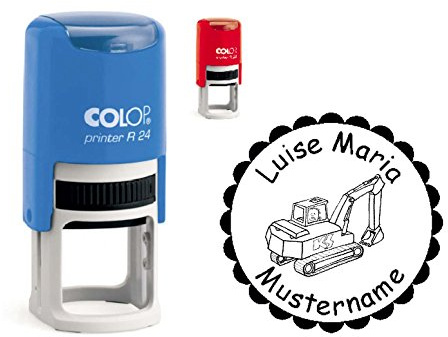 Stempel Kinderstempel BAGGER - mit Motiv und persönlichem Namen - für Kinder