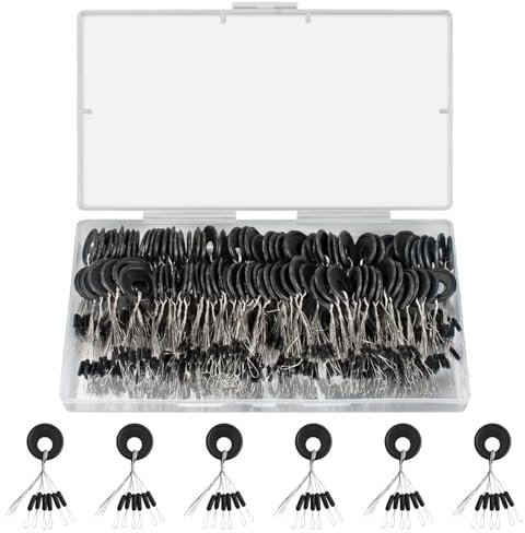 VIPMOON 100 Stück Gummistopper Angeln, 6-in-1 Posenstopper Schnurstopper Angeln, Schnurstopper Angeln, Stopper Angeln Gummi Angeln Bobber Stopper, Schwarz Zylinder, M