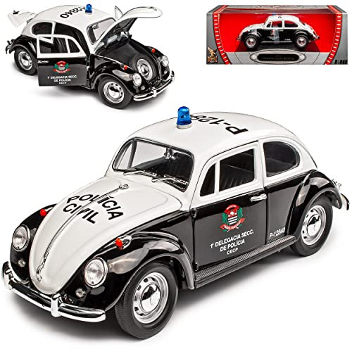 Yatming Volkwagen Käfer Coupe Polizei Brasilien Sao Paulo Schwarz Weiss 1967 1/18 Modell Auto mit individiuellem Wunschkennzeichen