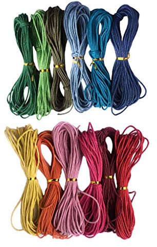 Tubayia Lot de 12 cordons en coton ciré de 10 m x 2 mm pour collier DIY