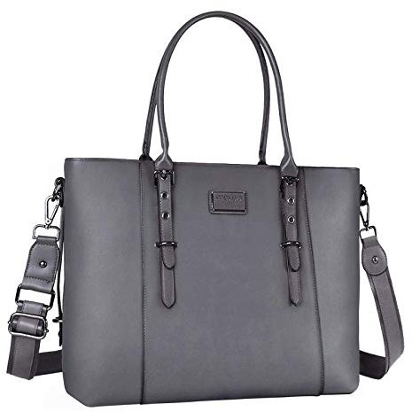 MOSISO Laptop Tote Bag (15-16 inch), PU Leather Shoulder Briefcase Handbag Compatible with MacBook & Notebook Large Capacity with Padded Compartment, Gray