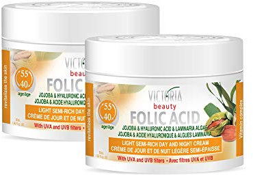Victoria Beauty Hyaluron Creme gegen Falten und Augenringe, Anti Aging Gesichtscreme mit Jojobaöl, Folsäure und Hyaluronsäure für Frauen und Männer, Hyaluronic Acid Moisturizer, 2 x 50ml