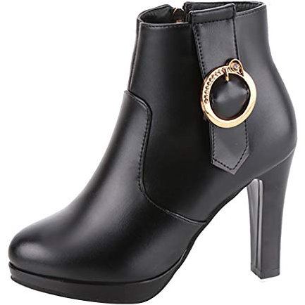 FRAUIT Stivali Donna Invernali Tacco Alto E Plateau Scarpe Ragazza Eleganti Con Tacco Largo Da Cerimonia Stivaletti Pelle Platform Polacchine Boots Zeppa Stivaletto Autunno Inverno