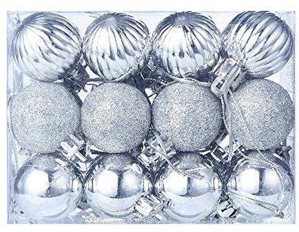 Battnot Weihnachtskugeln 24 teilig Christbaumkugeln Set Weihnachtsbaumschmuck Christbaumschmuck Flitter Weihnachtsbaum Dekoration Weihnachtsdeko hängende Hausdeko Christmas Xmas Party (30mm, Silber)