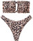 ZAFUL Damen Bikini Set, schulterfrei Bandeau mit Kordelzug & Rüschen High Cut Bademode mit Tierdruck (Leopardmuster, S)