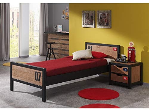 Bett 90x200 cm und Nachttisch Alex Kiefer massiv