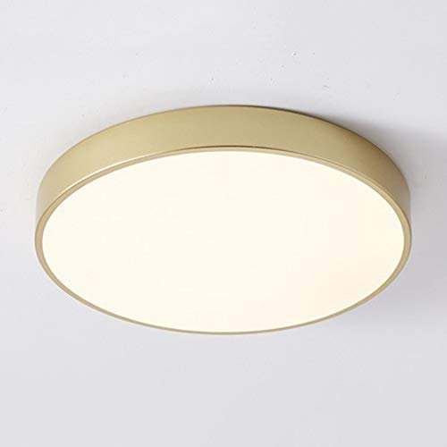 AIRUI Gold Rund Deckenleuchte Modern Schmiedeeisen LED Deckenlampe Ultradünn Unterputz Innenbeleuchtung Für Wohnzimmer Schlafzimmer Flur Balkon,Warm White-30CM 24W