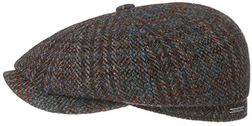 Stetson Hatteras Harris Tweed III Flatcap Schirmmütze Ballonmütze Wollcap Herrencap Herren - Made in The EU mit Schirm, Futter Winter Herbst-Winter - 63 cm blau-meliert