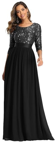 Ever-Pretty Women's Elegant 3/4 Sleeves Sequin Empire Waist A Line Chiffon Bridesmaid Dresses Black 10UK