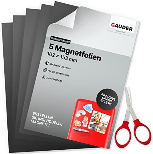 GAUDER Láminas Magnéticas Autoadhesivas (10 x 15 cm - 5 Piezas) | Hojas Magnéticas | Papel Magnético para Fotos y más