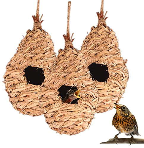 BigDean 5X Nisttasche Vogelnest gewebt 27 x 12 cm - 100% Naturprodukt - für Vögel wie Kohlmeisen, Spatz, Rotkehlchen, Zebrafinken - Nistkasten Vogel Unterschlupf