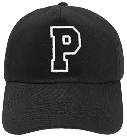 Unisex Jungen Mädchen Mütze Baseball Cap Schwarz Hut Kinder Kappe Alphabet A-Z (P)