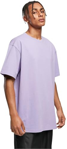 URBAN CLASSICS Camiseta básica de manga corta, cuello redondo normal, de algodón grueso, largo normal, oversized, de hombre, moderna, color lavanda, talla S