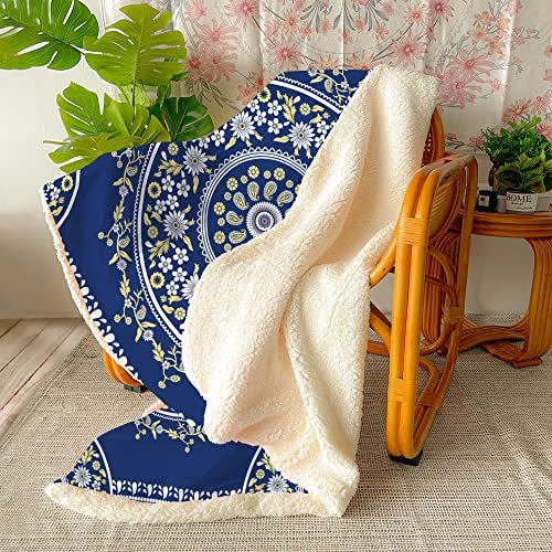 Mateju Sherpa Kuscheldecke Flauschige Fleecedecke Retro Mysteriöser Mandala Psychedelisch Wohndecke Winter Weiche Warm Decke Microfaser Sofadecke Couchdecke Bettüberwurf (Blaues Paisley,100x150cm)