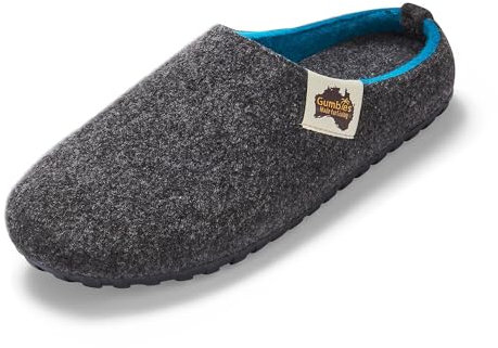 Gumbies Outback Indoor & Outdoor Slippers, Easy Slip On House Shoes with Recycled Materials, Ideas for Gift Giving for Men & Women, Charcoal & Turquoise, UK 3
