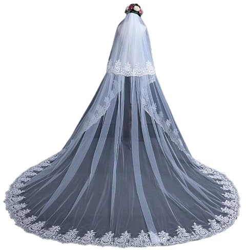 Hochzeit 2t Lange Kathedrale Länge Neue Brautschleier mit Applikationen auf Langen Hochzeitsschleiern Hochzeitsschleier (Color : Ivory, Item Length : 500cm)