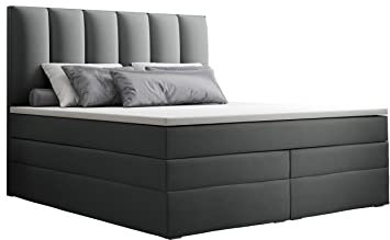 GREKPOL- Boxspringbett mit Bonell und Taschenfederkern-Matratze H3 (2x18 cm) und Topper 5 cm, Polsterbett mit Bettkasten -Long Duo (Grau (Amore Velvet 4321), 160x200 cm)