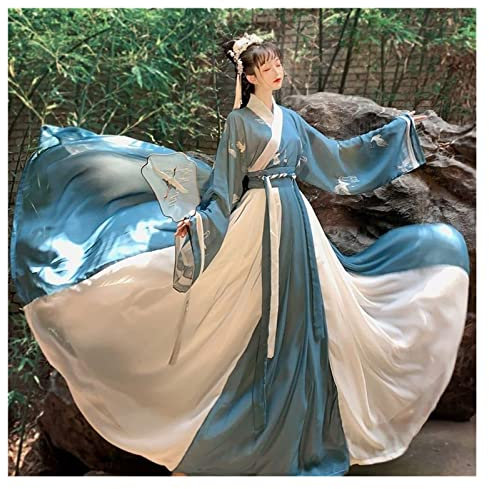 Robe Ancienne Hanfu for Femmes élégante Robe Hanfu à Manches Larges Broderie Orientale Jupe balançoire Tenue Costumes Traditionnels Chinois (Color : Blue, Size : XL)