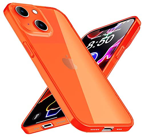 NALIA Klare Neon Silikonhülle kompatibel mit iPhone 14 Hülle, Durchsichtig Bunt Leuchtend Anti-Gelb Vergilbungsfrei, Dünne Robuste Schutzhülle TPU Silikon Handyhülle Cover Case Bumper, Farbe:Orange