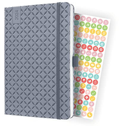 SIGEL J4121 Wochenkalender Jolie 2024, ca. A5, hellgrau, Hardcover, Gummiband, Stiftschlaufe, Einstecktasche, 174 Seiten, aus nachhaltigem Papier, Terminplaner