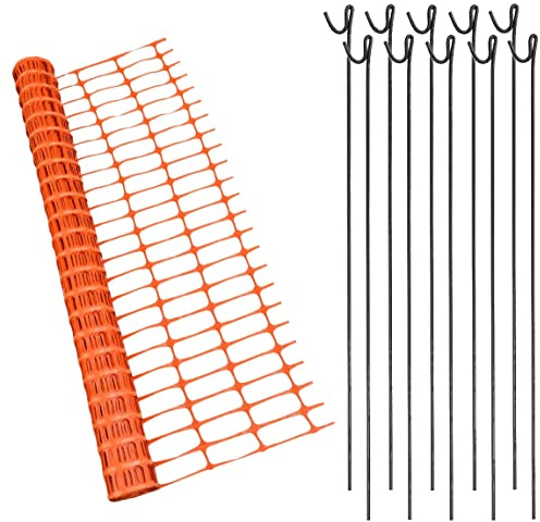 1m x 25m Orange Mesh Barrier Safety Fence 80gsm & 10 Metal Fencing Pins
