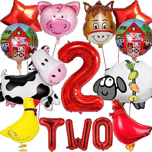 Tier Folienballon Set, Kindergeburtstag Deko 2 Jahre, Luftballon 2 Geburtstag, Geburtstagsdeko 2 Jahre, Bauernhof Geburtstag Deko, Geburtstagsparty Deko 2 Jahre für Junge Mädchen Kinder Party.