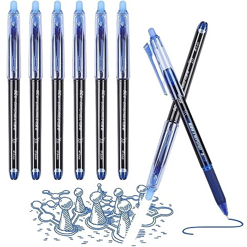 Surcotto Radierbarer Kugelschreiber 6 Stück, Blau Radierbare Stifte, Blau Radierstift, Tintenroller Radierbar, Radierbare Gelstifte für Bürobedarf Schulsachen Schule Studenten und Erwachsene