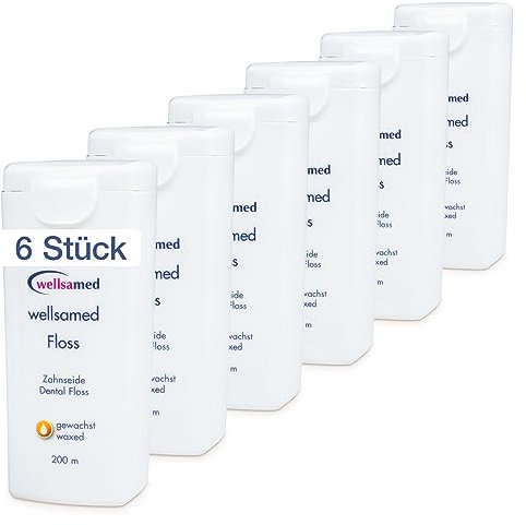 Wellsamed gewachste Zahnseide im 200m Spender Geschmacksneutral, für eine gründliche Zahnzwischenraumpflege (6 Stück)