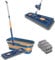 Aocase Trapeador Plano Grande y Cubo Escalable Juego, Trapeador de Limpieza Giratorio de 360 ​​​​° con Raspador, Trapeador Seco Húmedo para Limpieza de Pisos de Madera Dura Azulejos Laminado,Azul