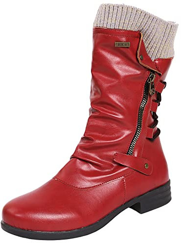 Biker Boots Donna Pelle Moda Stivali Biker Platform Impermeabile Motociclista Stivali Bassi Comode Anfibi Morbidi Antiscivolo Stivaletti Invernali