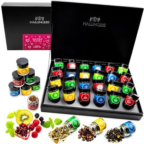 Hallingers Danke Mama - Muttertagsgeschenk 24 Sorten Tee Geschenkset, vegan & glutenfrei zum Muttertag für Mutter Oma (Set) - Geschenk im Sommer & als perfektes Grillgeschenk | Genesung Jahrestag