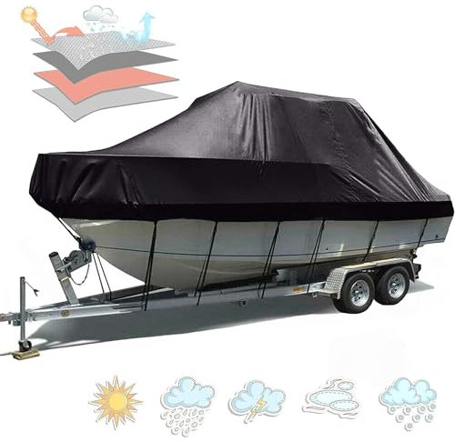 600D Housse de Bateau,Imperméable,Anti-déchirure,Anti-UV,Anti-Neige,Toutes Les Saisons Taud de Bateaux,Bache Bateau,pour Protection du Bateau,Black-25-27FT:1008 * 590CM
