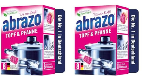 abrazo Topf & Pfanne | 8 Reinigungskissen für Töpfe, Grill & Backofen, Spülschwamm mit Veganer Pflanzenseife, Küchenschwamm, Reinigungsschwamm (Packung mit 2)