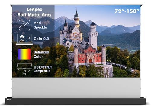 LeApex Beamer Leinwand Elektrisch 72 Zoll Soft Matte Gray | Anti-Speckle Oberfläche | Bodenstehend | Für gedimmte Räume | Kompatibel mit allen Projektoren