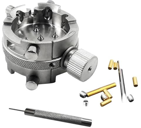 JUNELIONY Uhrwerkhalter mit Zubehör, Hochwertiges Silber für ETA 7750, 7751, 7753 / SW500, 13 1/4 Einstellschrauben, Uhrenreparaturwerkzeug, 0,8 mm Locher