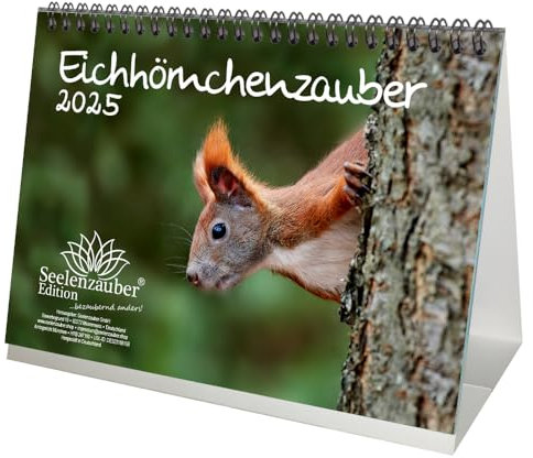 Eichhörnchenzauber DIN A5 Tischkalender für 2025 Eichhörnchen - Geschenkset Inhalt: 1x Kalender, 1x Weihnachtskarte (insgesamt 2 Teile)
