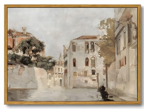 KISSFOX Kunstdruck auf Leinwand, Motiv: K Venedig, Impressionismus, Retro, neutrales Italien-Stadtbild, Landschaft, gerahmt, Kunstdrucke für Wohnzimmer, Schlafzimmer, Küche