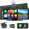 Carpuride W903 Tragbares Kabelloses Carplay und Android Auto mit 4K-Dashcam – 9,3-Zoll-HD-IPS-Bildschirm, Loop-Aufnahme, Bluetooth, Mirror Link, GPS, Siri, am Armaturenbrett Montiert