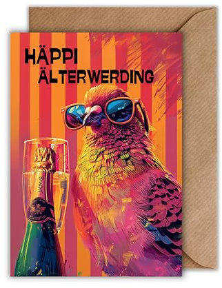 WBdesignz Humorvolle Geburtstagsgruß - Häppi Älterwerding Lustige Geburtstagskarte mit Umschlag für Freunde und Familie Bunte Geschenkkarte (DIN A6)