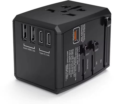 45W Universal Travel Adapter & GaN Charger, REFLEX POWER International Plug Adaptor 2 USB-A & 3 USB-C Ports for Simultaneous Multi Device Charging, Global Power Outlet for UK/USA/EU/AUS 200+ Countries