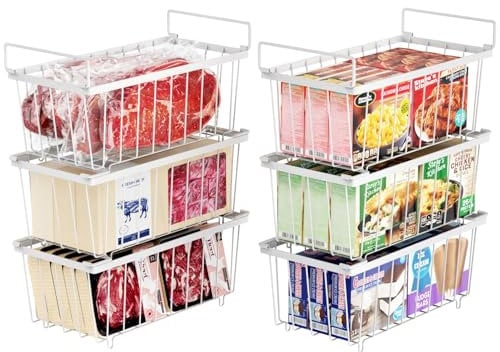 iSPECLE Chest Freezer Baskets - 6 Pack Stackable Organiser for 198L Deep Freezer, Easy Sort and Get Food with Handles, Add Space and Allow Air Circulation for Better Freshness, White